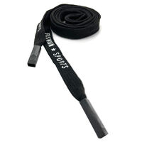 Шнур плоский черный надпись Fashion sports металл наконечник (длина 130см)