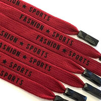 Шнур плоский красный надпись Fashion sports металл наконечник (длина 130см)