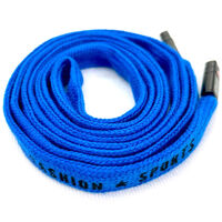 Шнур плоский синий надпись Fashion sports металл наконечник (длина 130см)