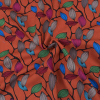 Ткань Штапель 90гр/м2, 100вск, 145см, листья, красный, VT-10632/D5/C#3_TOG01