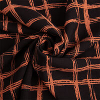 Ткань Штапель 110гр/м2, 100вск, 145см, оранжевая клетка, черный, 10916/D9748-185/C#3(3182;4259)_TOG01